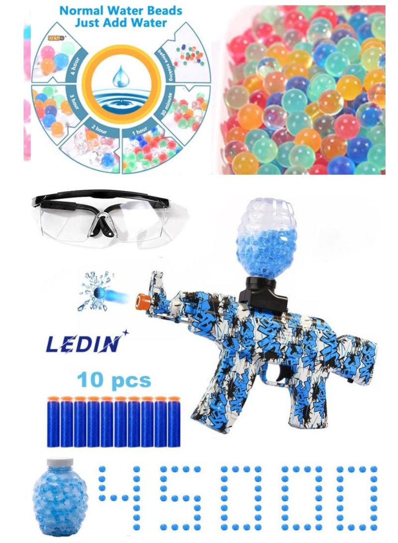 Electric with Gel Ball Blaster Eco-Friendly Splatter Ball Blaster Automatic, with 45000+ Water Beads and Goggles with 10 piece Foam Darts for Outdoor Activities - Shooting Team Game.