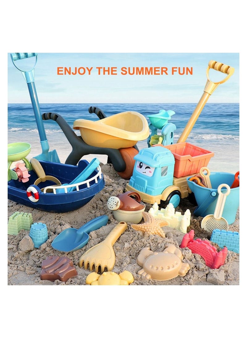Children's Beach Toy Set, Long Shovel Sand Toys Set With Mesh Bag Outdoor Beach Toys 33 Pcs, Colour Random