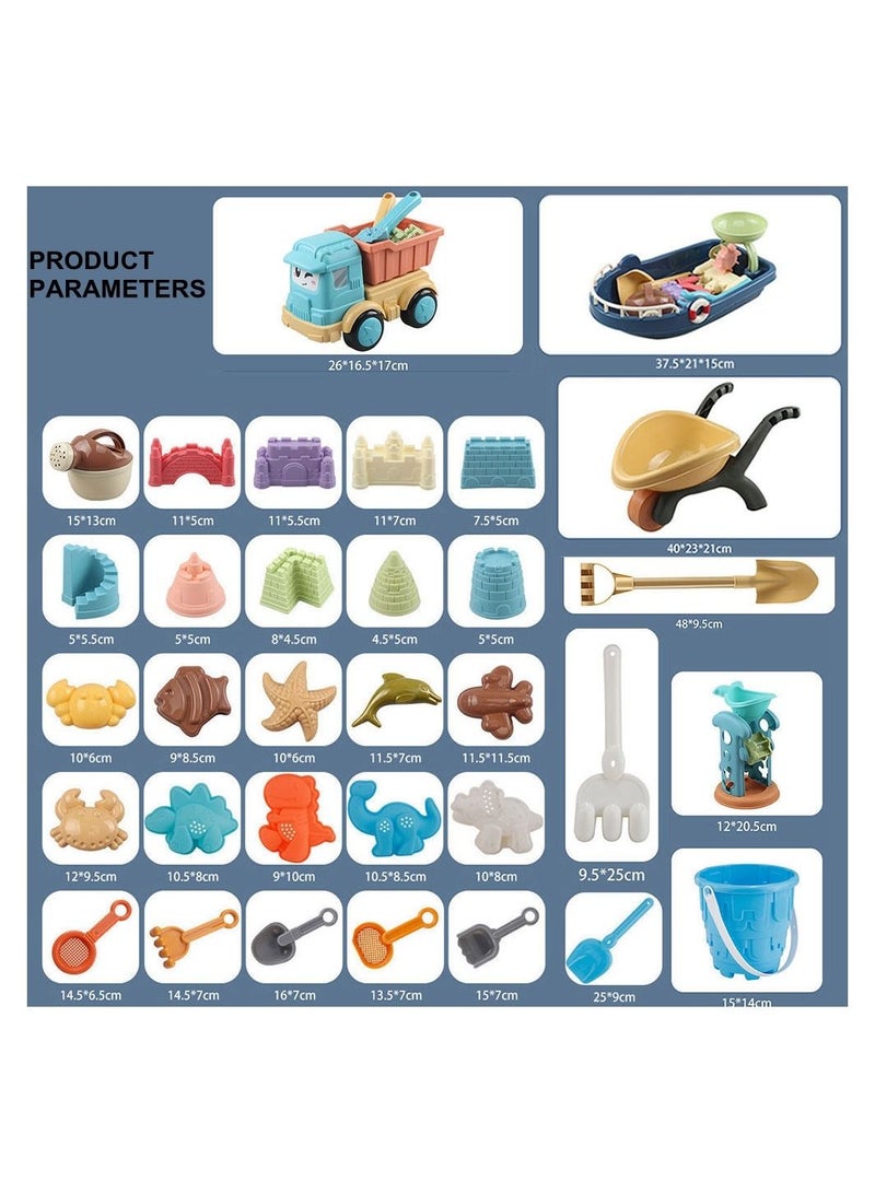 Children's Beach Toy Set, Long Shovel Sand Toys Set With Mesh Bag Outdoor Beach Toys 33 Pcs, Colour Random