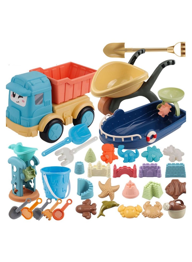 Children's Beach Toy Set, Long Shovel Sand Toys Set With Mesh Bag Outdoor Beach Toys 33 Pcs, Colour Random