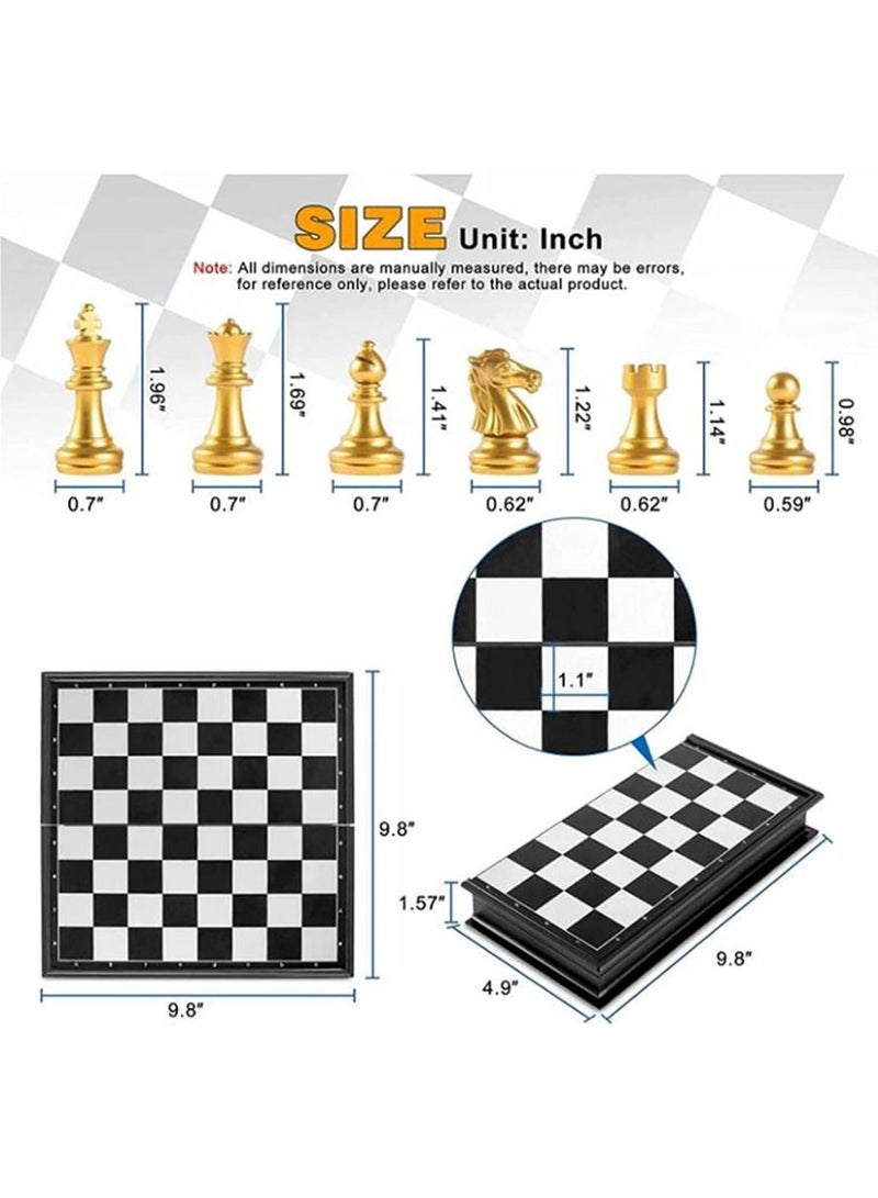Magnetic Travel Chess Set Plastic Portable Folding Chess Board Game with Chess Pieces Folding Board Travel Chess Set Game for Kids and Adults Educational Toys