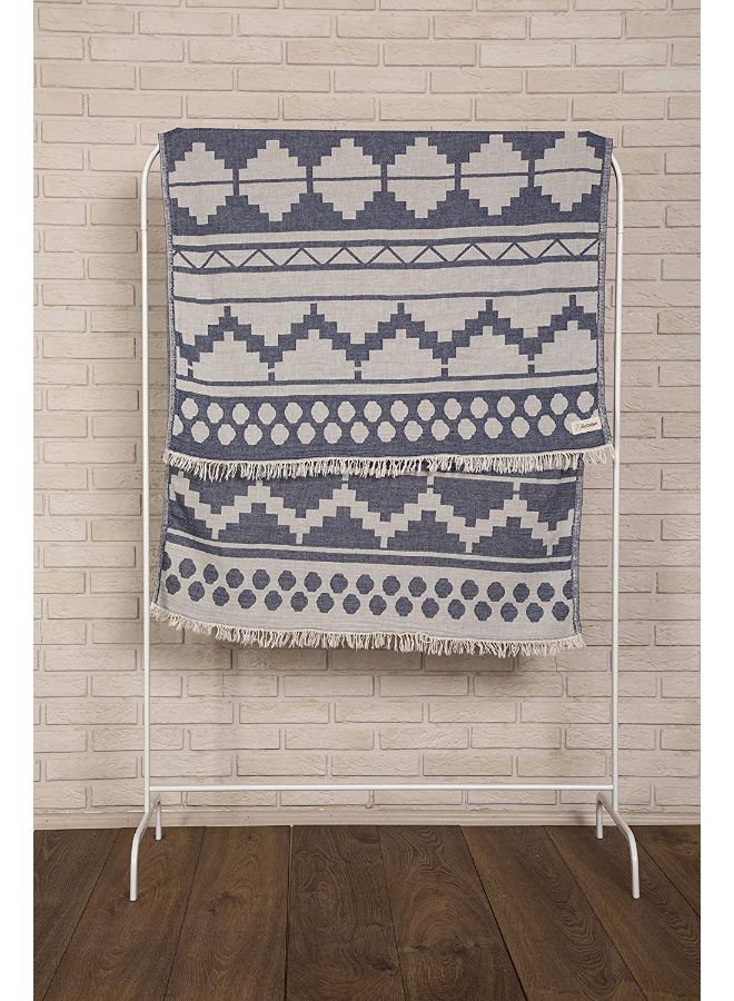 Handloom Baja Dual-Layer Design Beach Towel Dark Blue 37 x 70inch