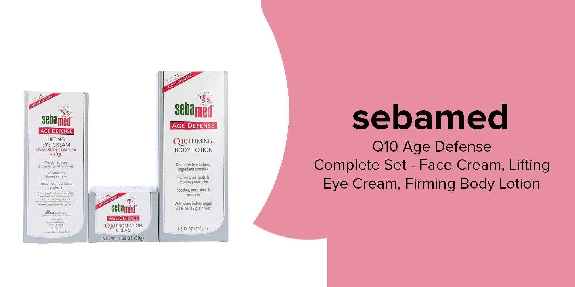 Q10 Age Defense Complete Set - Face Cream, Lifting Eye Cream, Firming Body Lotion - No Parabens White/Pink/Green Lifting Eye Cream 15 ml, Q10 Protection Cream 50 gram, Q10 Firming Body Lotion 200ml