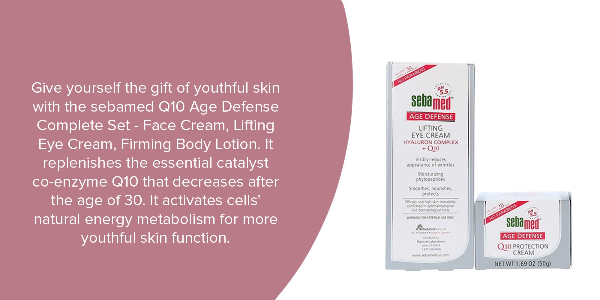 Q10 Age Defense Complete Set - Face Cream, Lifting Eye Cream, Firming Body Lotion - No Parabens White/Pink/Green Lifting Eye Cream 15 ml, Q10 Protection Cream 50 gram, Q10 Firming Body Lotion 200ml