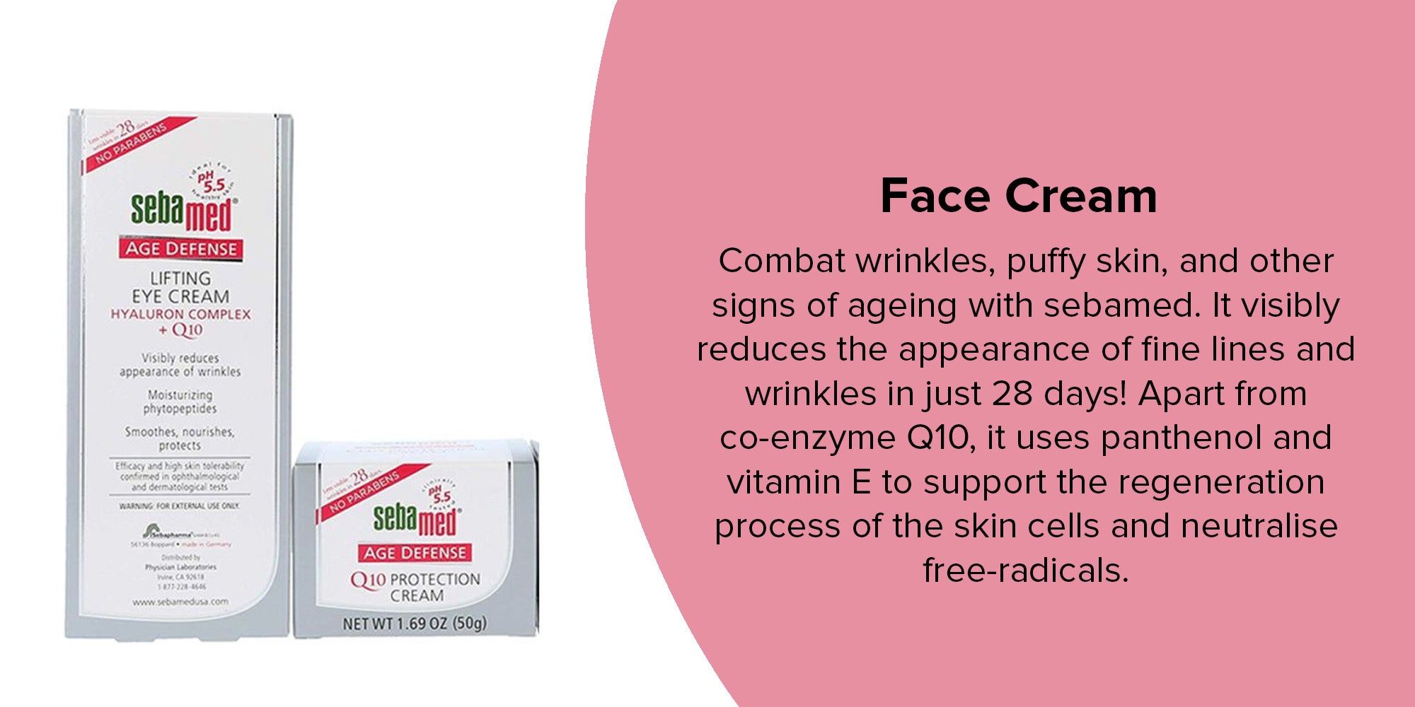 Q10 Age Defense Complete Set - Face Cream, Lifting Eye Cream, Firming Body Lotion - No Parabens White/Pink/Green Lifting Eye Cream 15 ml, Q10 Protection Cream 50 gram, Q10 Firming Body Lotion 200ml