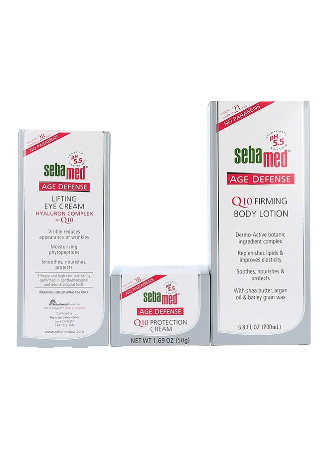 Q10 Age Defense Complete Set - Face Cream, Lifting Eye Cream, Firming Body Lotion - No Parabens White/Pink/Green Lifting Eye Cream 15 ml, Q10 Protection Cream 50 gram, Q10 Firming Body Lotion 200ml