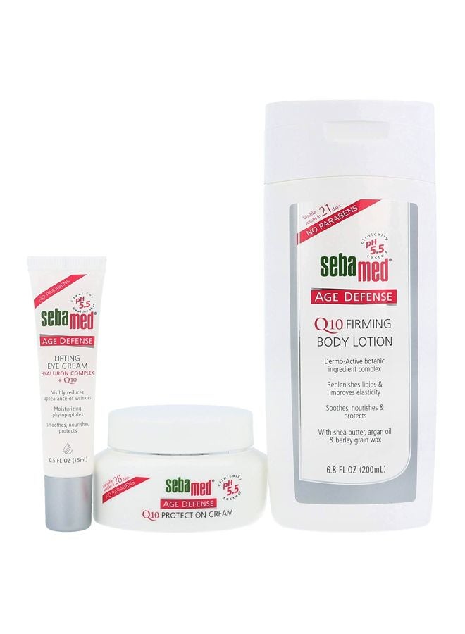 Q10 Age Defense Complete Set - Face Cream, Lifting Eye Cream, Firming Body Lotion - No Parabens White/Pink/Green Lifting Eye Cream 15 ml, Q10 Protection Cream 50 gram, Q10 Firming Body Lotion 200ml
