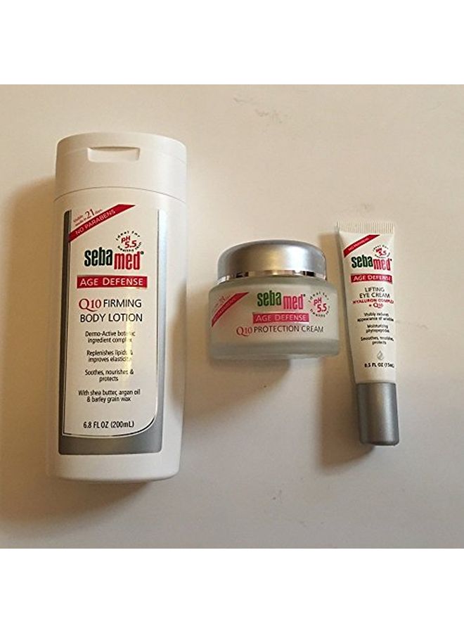 Q10 Age Defense Complete Set - Face Cream, Lifting Eye Cream, Firming Body Lotion - No Parabens White/Pink/Green Lifting Eye Cream 15 ml, Q10 Protection Cream 50 gram, Q10 Firming Body Lotion 200ml