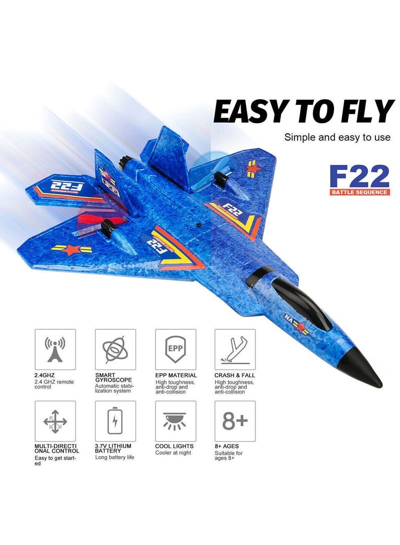 F22 2.4G Remote Control RC Plane 2CH 3-Axis Gyro Airplane Glider LED Fighter Toy