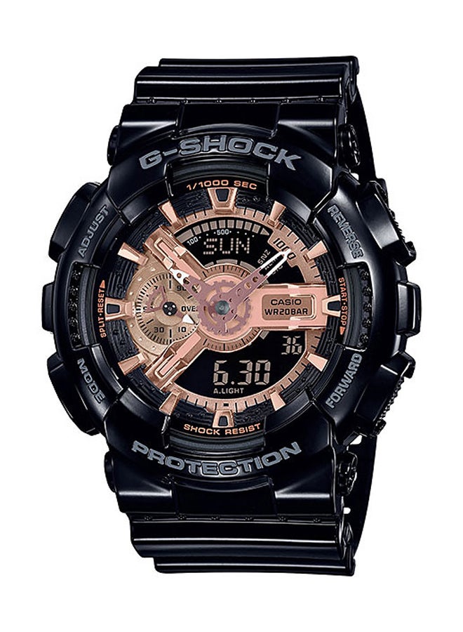 Men's Round Shape Resin Band Analog & Digital Wrist Watch - Black - GA-110MMC-1ADR