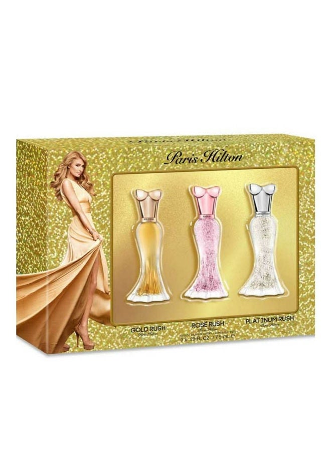 Paris Hilton (Gold Rush 7.5ml + Rose Rush 7.5 ml + Platinum Rush 7.5 ml) Miniature Gift  Set