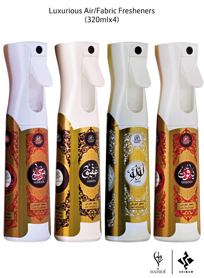 Ultimate Bundle Offer Set - Luxurious Non-Alcoholic 320ml Air Freshener Spray Set - Pack of 4