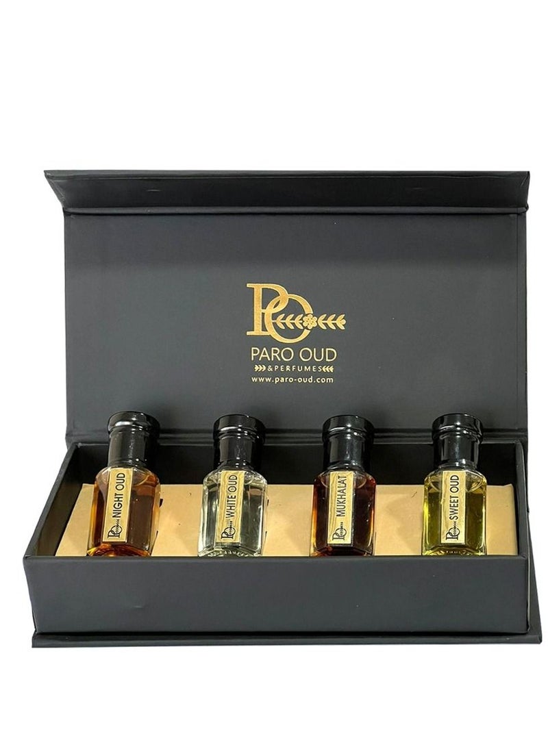 Attar collection (4 pcs) I PARO OUD I MADE IN UAE I GIFT ATTAR I Winter ATTAR I Autumn/Winter Collection I Seasonal ATTAR I Wedding  ATTARS I All-day Wear I Alcohol-free attar oil for men and women I Pure and natural attar oil with long-lasting scent