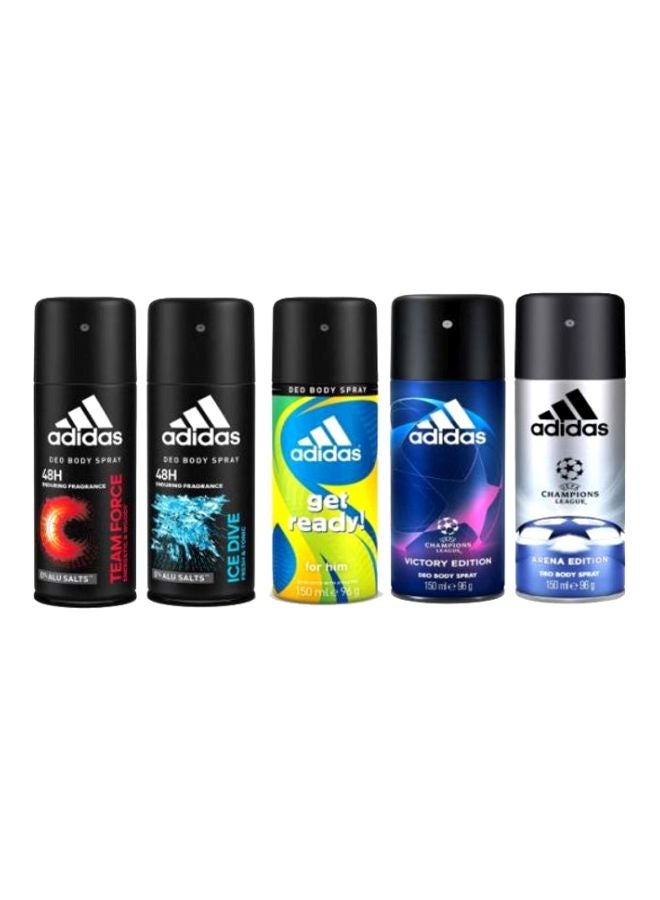 Pack Of 5 Deodorant 48h Fresh Power Men Body Spray Black/Silver/Yellow 5x150ml