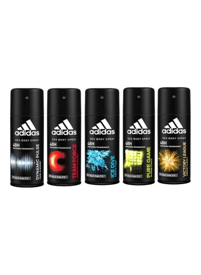 Pack Of 5 Deodorant 48h Fresh Power Men Body Spray Black/Red/Blue 5x150ml