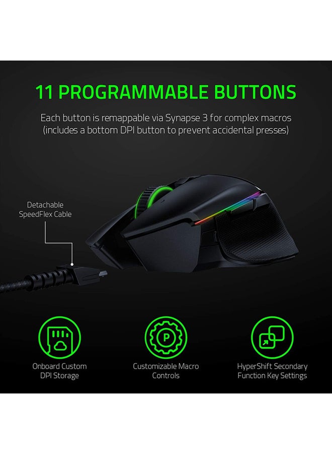 Razer Basilisk Ultimate HyperSpeed Wireless Gaming Mouse with Charging Dock, 20K DPI Optical Sensor, Chroma RGB, 11 Programmable Buttons, 100 Hr Battery - Classic Black Black