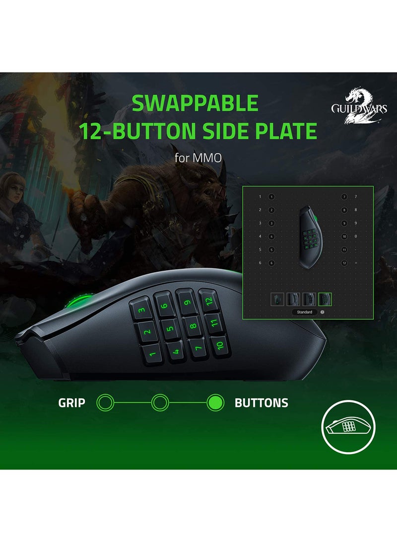 Razer Naga V2 Pro Wireless Gaming Mouse - Interchangeable Side Plate w/ 2, 6, 12 Button Configurations, Focus+ 20K DPI Optical Sensor, Fastest Gaming Mouse Switch, Chroma RGB Lighting - Black