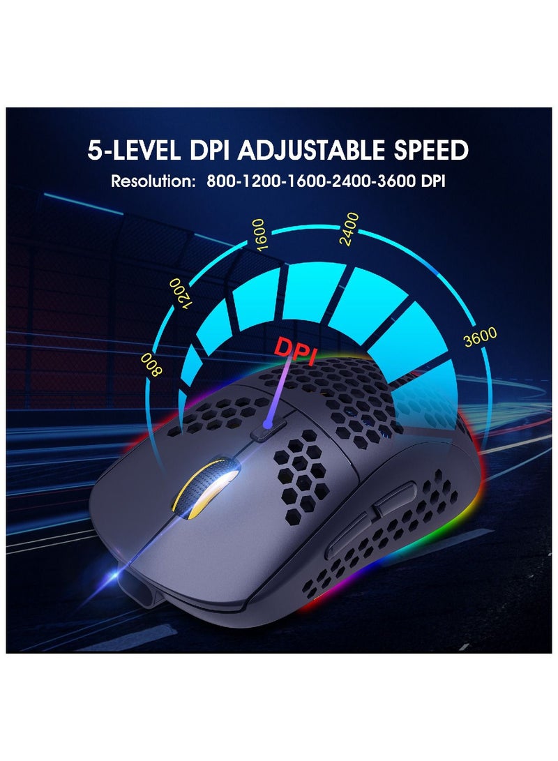 Wireless Mouse Honeycomb Lightweight Rgb Backlit  Rechargeable Laptop Desktop  For Home Office Black
