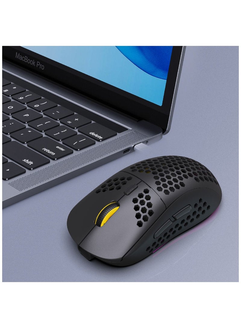HXSJ T90 Three Mode Wireless Mouse BT 3.0 + 5.0 + Wireless 2.4G Rechargeable Mouse RGB Lighting with Adjustable DPI