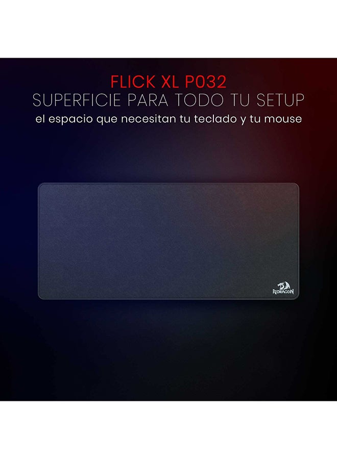 P032 Flick XL Gaming Mousepad, Dimension 400x900x4mm, Waterproof, Anti Slippery, Cloth and Rubber, Black