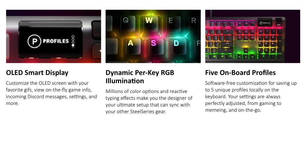 Apex 5 - Hybrid Mechanical Gaming Keyboard - Per-Key RGB Illumination - Oled Smart display - American (QWERTY) Layout PC