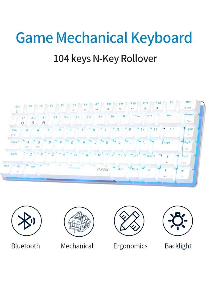 AK33 82 Keys Wireless Mechanical Gaming Keyboard, Bluetooth 5.0/Dual Mode Anti-Ghosting Backlight For PC Laptop Gamer White