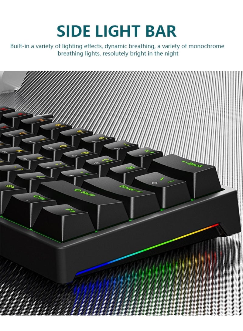 Mechanical Keyboard 61 Keys PBT Translucent Dual-Color Injection Keycaps RGB Backlight Detachable Type-C 60% Wired Gaming Keyboard White/Black - Red Switch