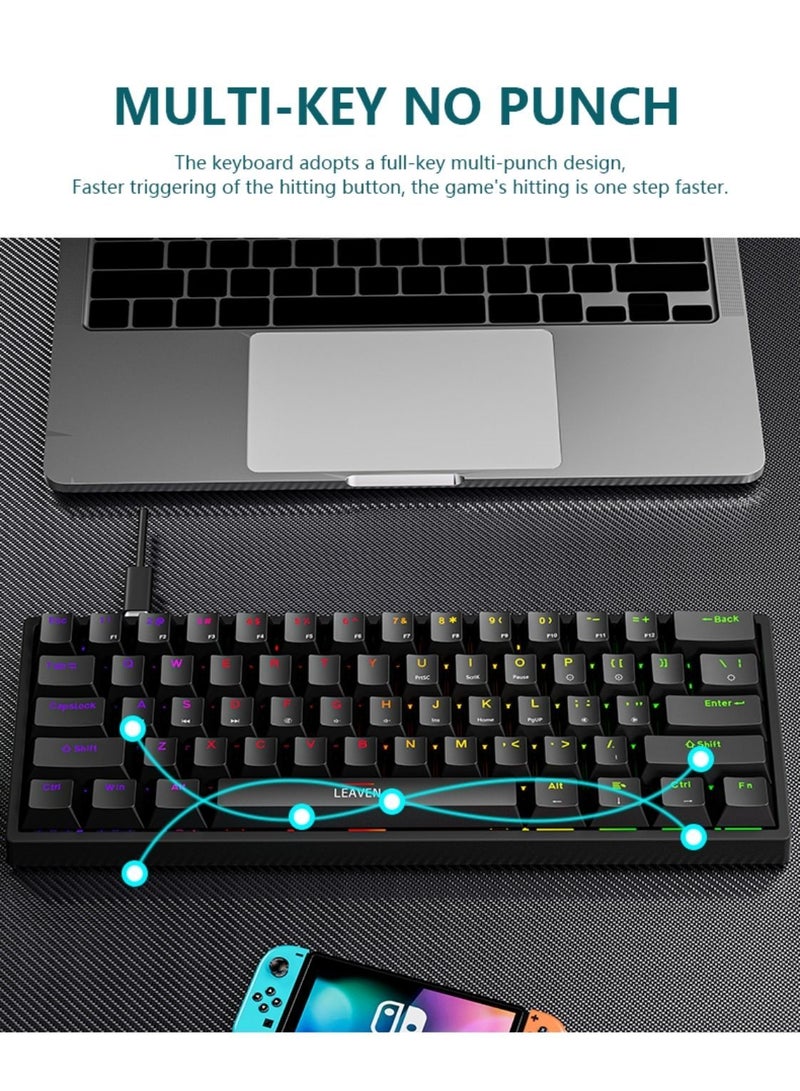 Mechanical Keyboard 61 Keys PBT Translucent Dual-Color Injection Keycaps RGB Backlight Detachable Type-C 60% Wired Gaming Keyboard White/Black - Red Switch