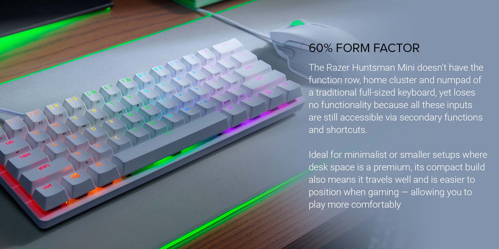 Huntsman Mini 60% Gaming Keyboard, Fastest Keyboard Switches Ever, Clicky Purple Optical Switches, Chroma RGB Lighting, PBT Keycaps, Onboard Memory | RZ03-03390100-R3M1
