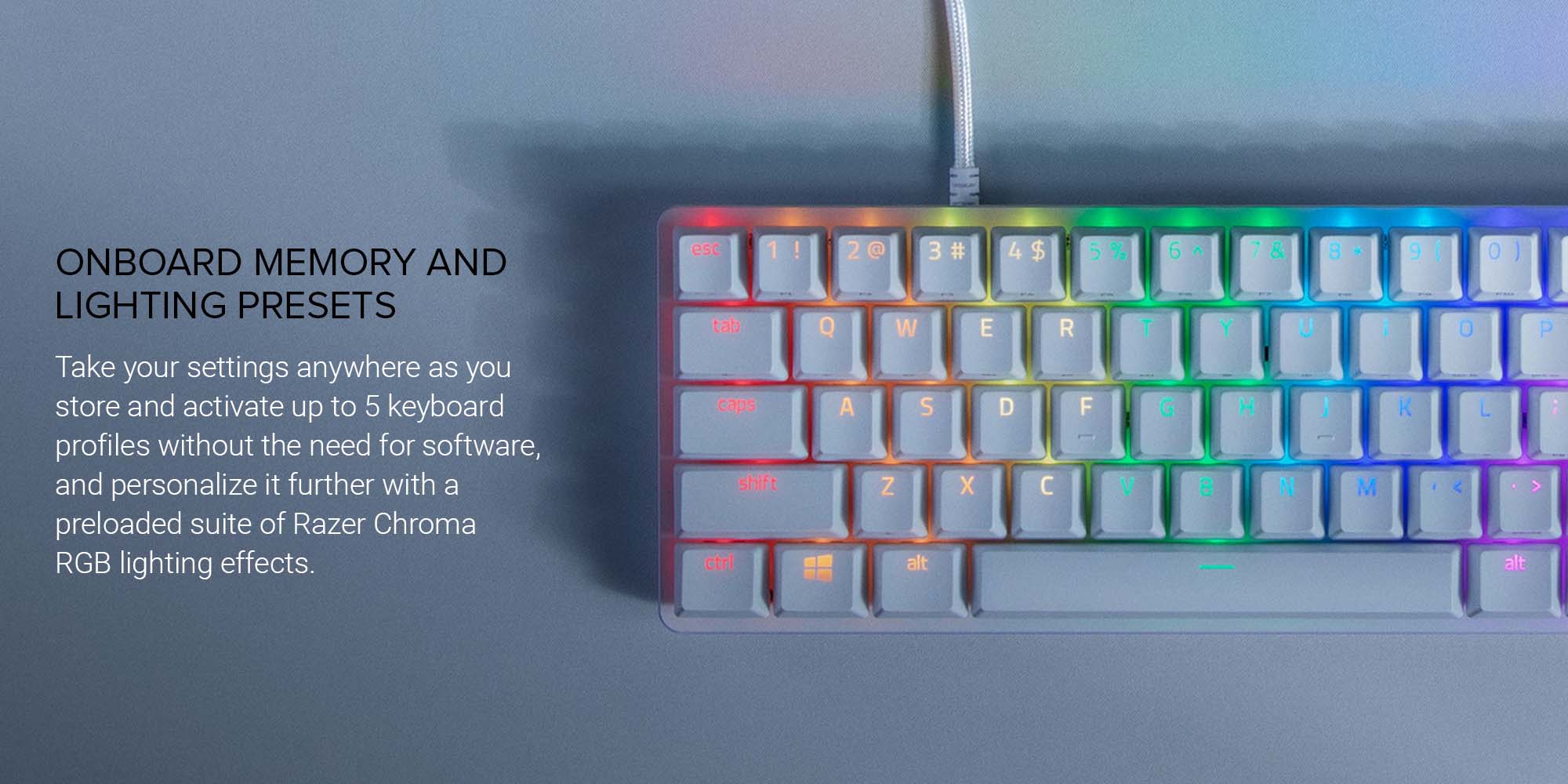 Huntsman Mini 60% Gaming Keyboard, Fastest Keyboard Switches Ever, Clicky Purple Optical Switches, Chroma RGB Lighting, PBT Keycaps, Onboard Memory | RZ03-03390100-R3M1