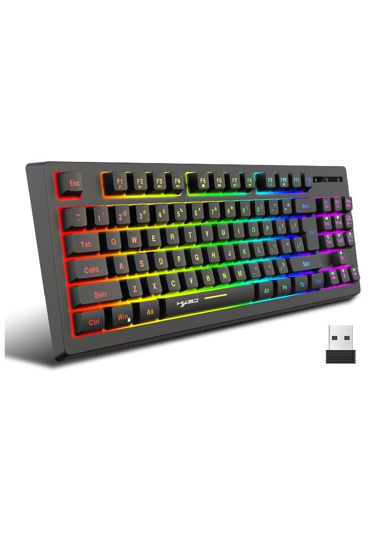 Wireless Gaming Keyboard Ture Rgb Backlit Keyboard 87 Keys Ultra Compact  Keyboard For PC Windows Mac Gaming Typist Black
