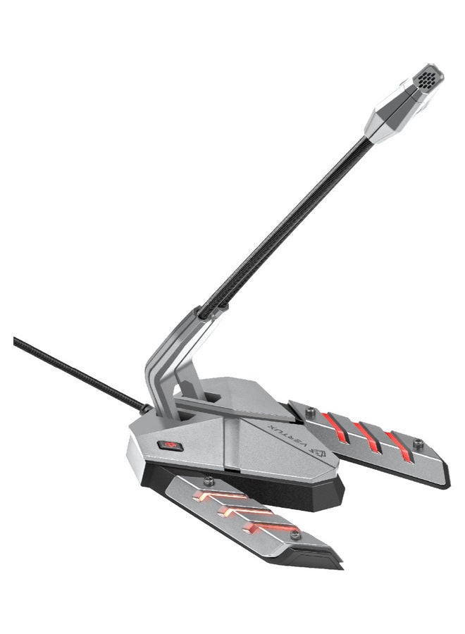 High-Intensity Flexible Neck Anti-Vibration Microphone with Multi-Colour LED-Backlit, 3.5mm Audio Port, Mute Button and Metallic Weight Stand For PC, Laptop, Mac, Recording, Gaming, Streamer-3 - wired