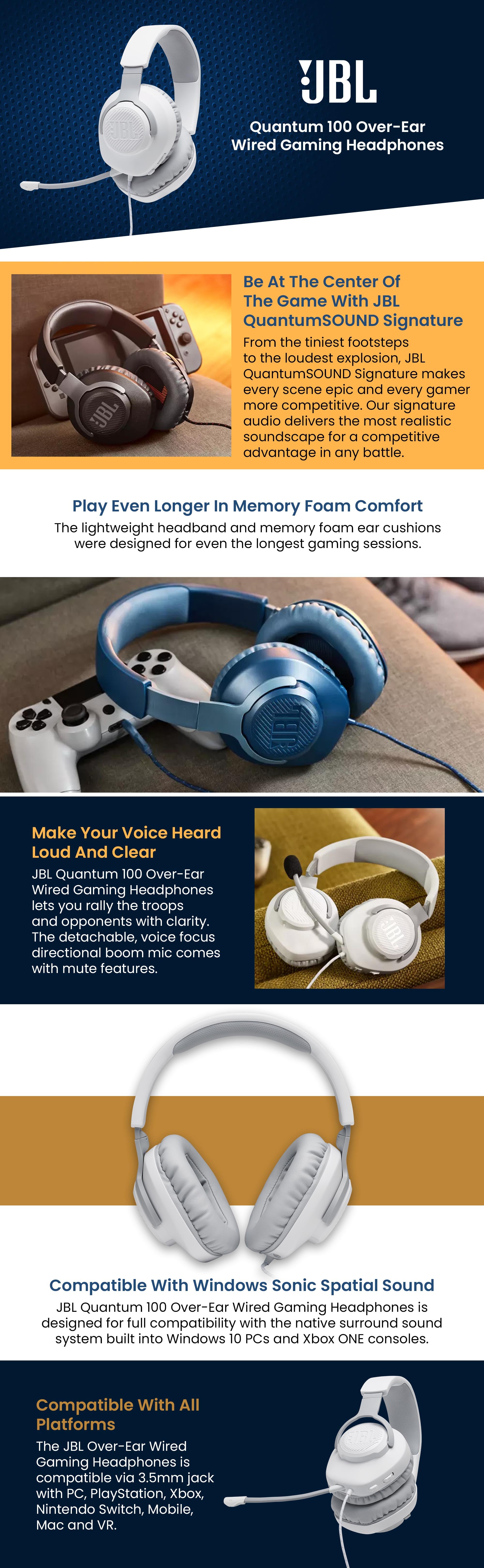 Quantum 100 Over-Ear Wired Gaming Headphones For PS4/PS5/XOne/XSeries/NSwitch/PC