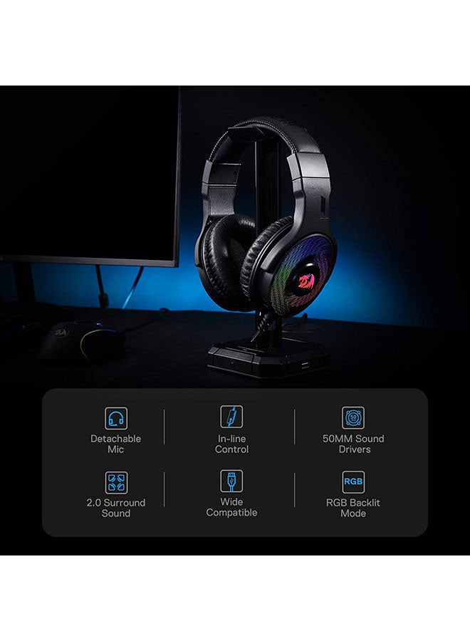 H350 Pandora Rgb Wired Gaming Headset, Dynamic Rgb Backlight - Stereo Surround-Sound - 50 Mm Drivers - Detachable Microphone, Over-Ear Headphones Works For Pc/Ps4/Xbox One/Ns