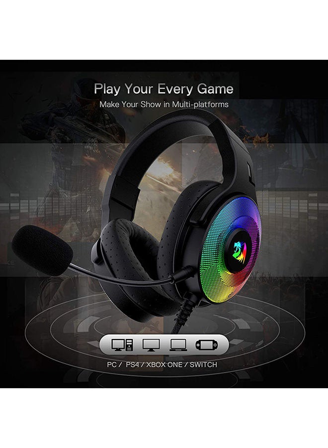 H350 Pandora Rgb Wired Gaming Headset, Dynamic Rgb Backlight - Stereo Surround-Sound - 50 Mm Drivers - Detachable Microphone, Over-Ear Headphones Works For Pc/Ps4/Xbox One/Ns