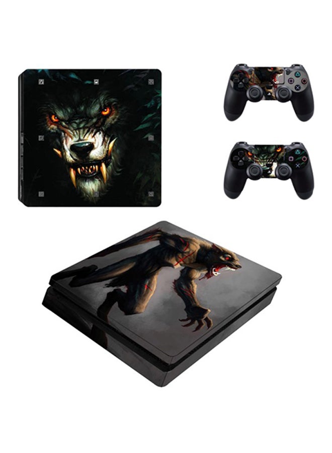 3-Piece Wolf Printed Gaming Console And Controller Sticker Set For PlayStation 4 Slim (PS4)