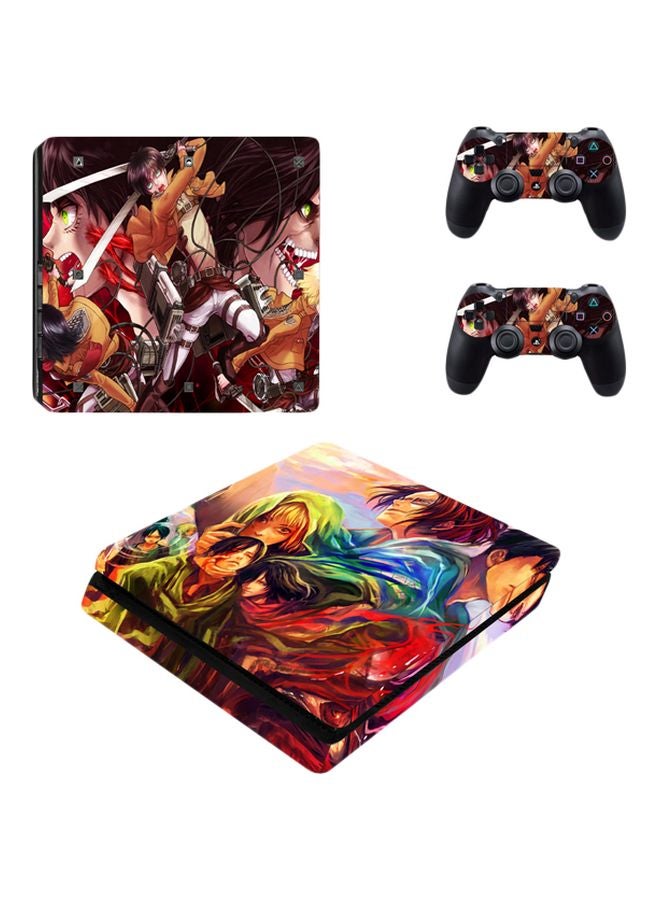 4-Piece Cartoon Printed Console And Controller Sticker Set For PlayStation 4 Slim