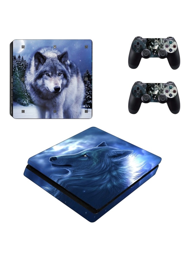 4-Piece Wolf Printed Console And Controller Sticker For PlayStation 4 Slim