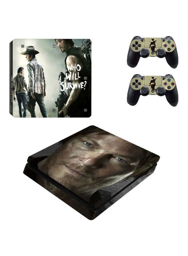 4-Piece Who Will Survive Printed Console And Controller Sticker Set For Sony PlayStation 4 Slim