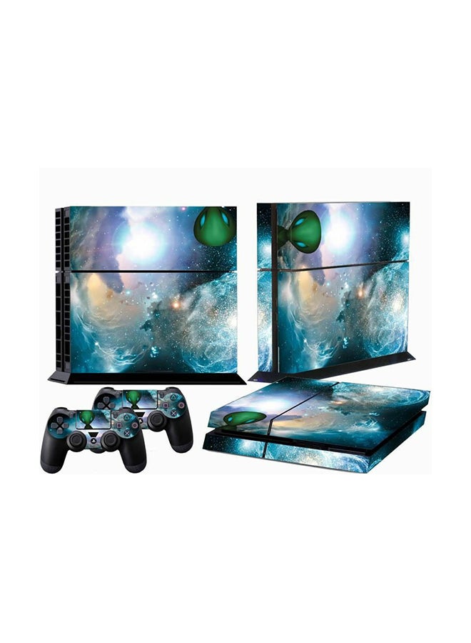 3-Piece Galaxy Style Printed Gaming Console And Controller Skin Stickers Set For Sony PlayStation 4
