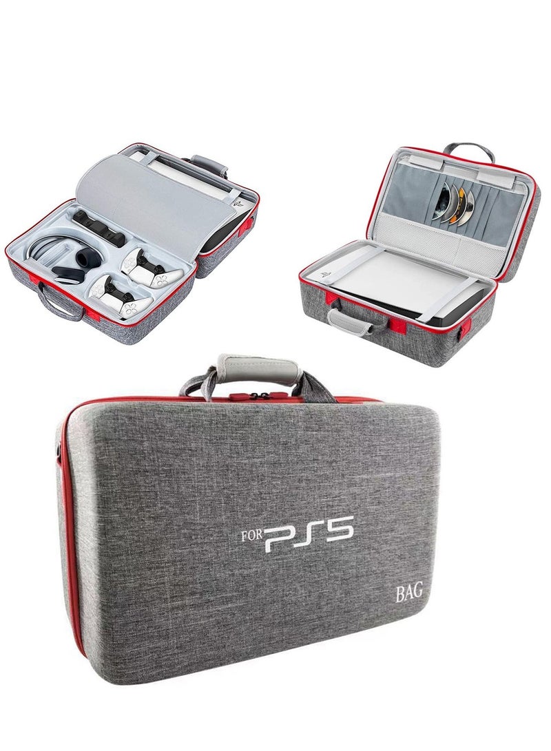 Case Bag for Ps5 Travel Storage Bag for Ps5 Shockproof Hard Shell Bag Luxury Waterproof Shoulder Bag for Playstation 5 Console & Accessories Storage Organizer Storage Grey