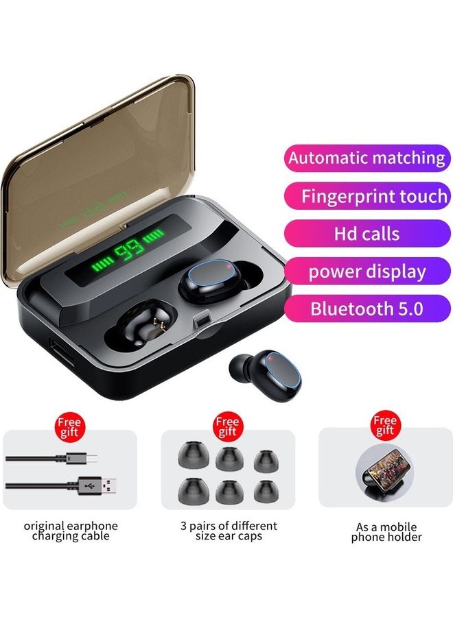 In-Ear True Wireless BT V5.0 Stereo Sports Earbuds With Charging Case Black