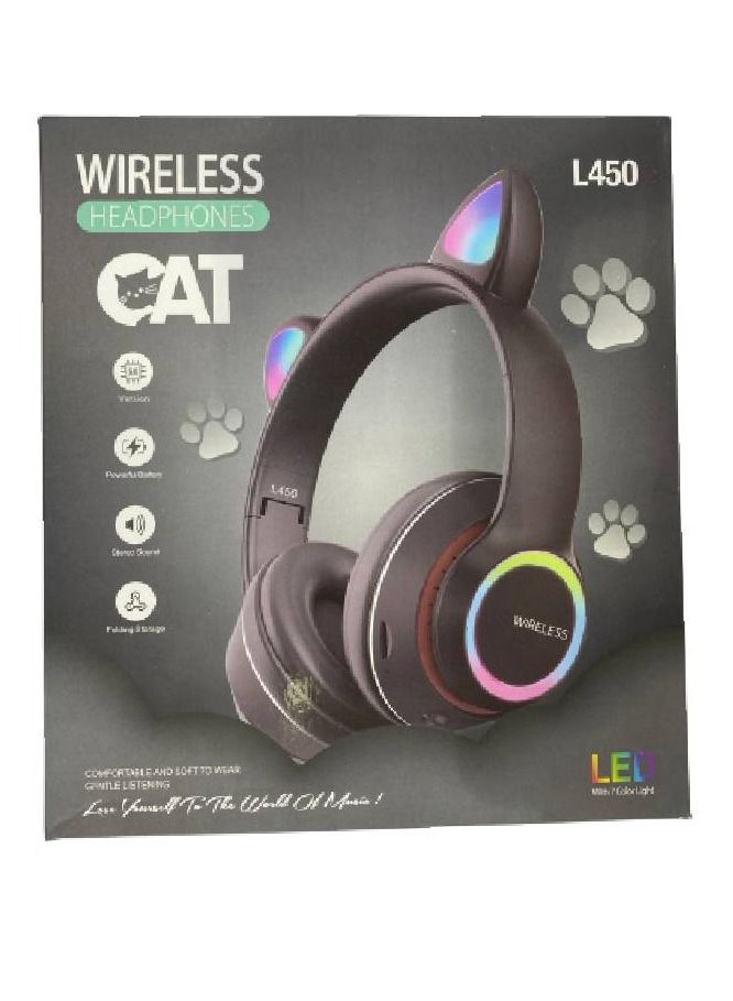 Cat bluetooth On Ear Wireless Headphone with microphone and 7 color of RJB light