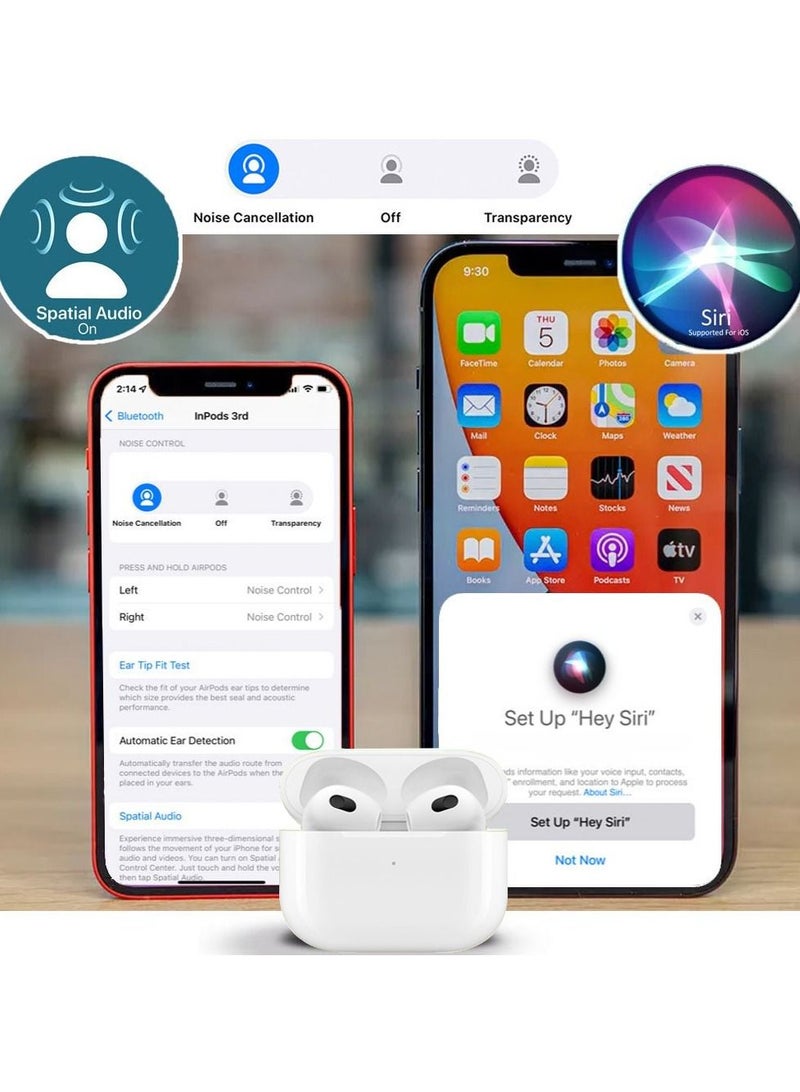 3rd Generation True Wireless Earphones Sport Bluetooth Noise Cancellation TWS Earbuds Compatible with All iPhone and Android Smartphones White