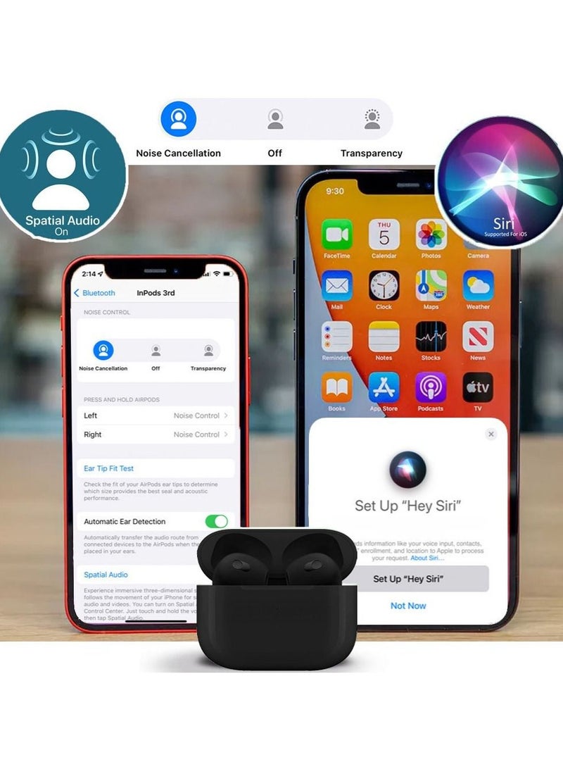 3rd Generation True Wireless Earphones Sport Bluetooth Noise Cancellation TWS Earbuds Compatible with All iPhone and Android Smartphones Black