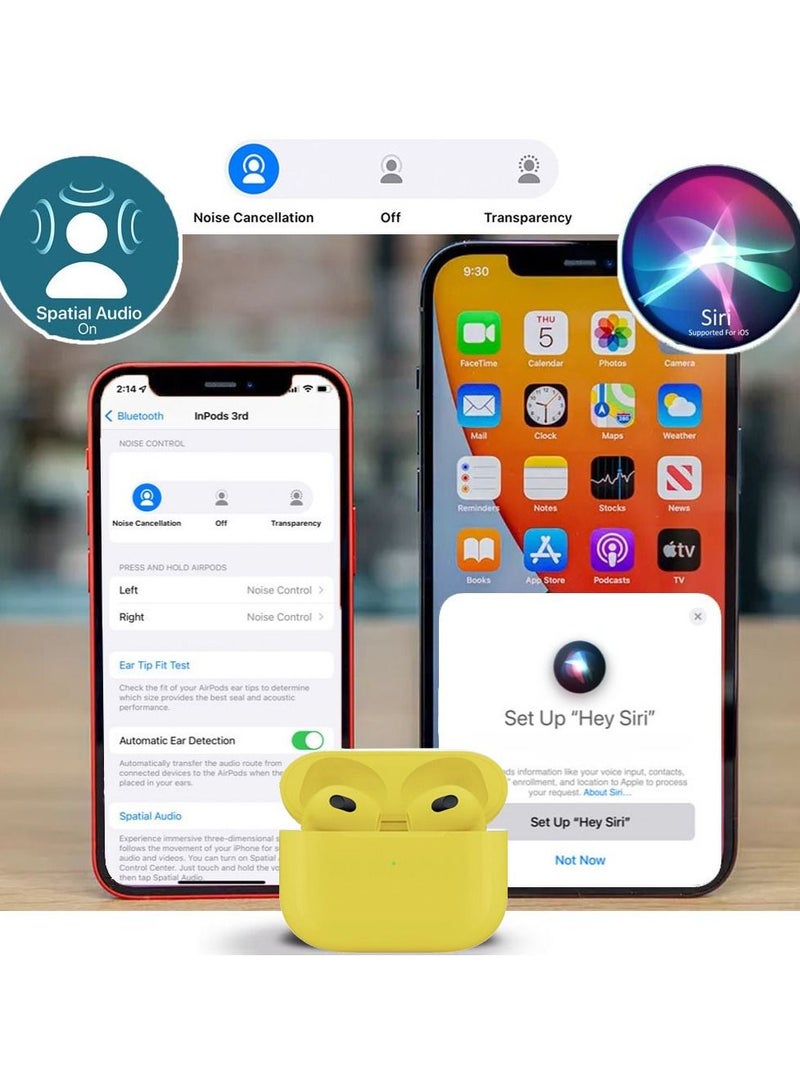 3rd Generation True Wireless Earphones Sport Bluetooth Noise Cancellation TWS Earbuds Compatible with All iPhone and Android Smartphones Yellow