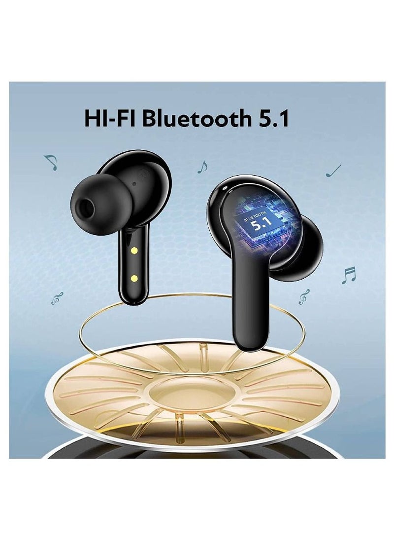 Wireless Bluetooth Earbuds, TWS Waterproof in-Ear Headphone ENC Noise Cancelling Deep Bass Touch Control Ear Buds HIFI Stereo 30H Playtime Earphone For Android iPhone Black