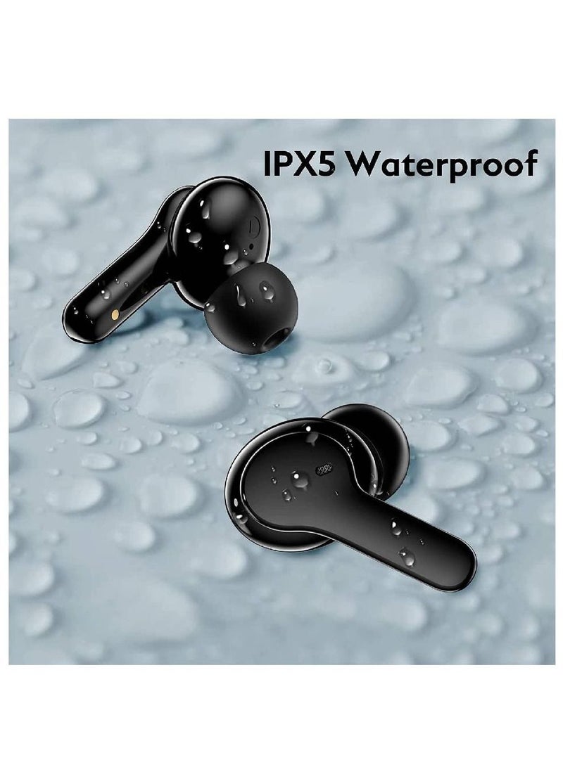 Wireless Bluetooth Earbuds, TWS Waterproof in-Ear Headphone ENC Noise Cancelling Deep Bass Touch Control Ear Buds HIFI Stereo 30H Playtime Earphone For Android iPhone Black