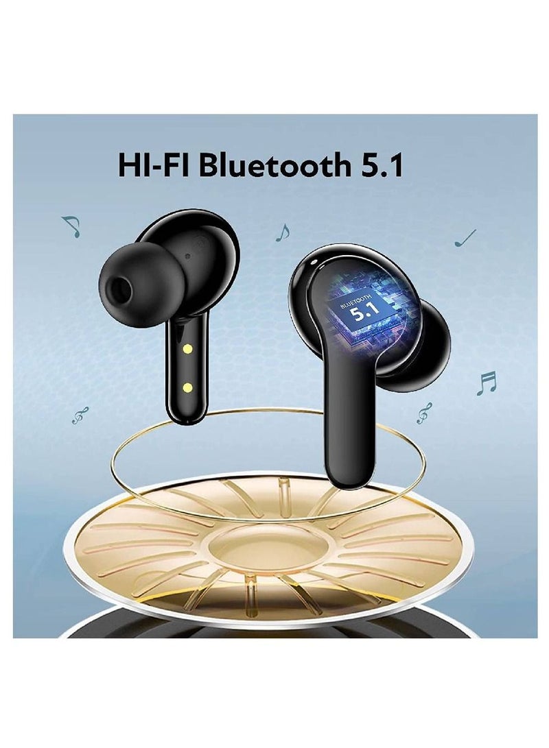 Wireless Bluetooth Earbuds, TWS Waterproof in-Ear Headphone ENC Noise Cancelling Deep Bass Touch Control Ear Buds HIFI Stereo 30H Playtime Earphone For Android iPhone Black