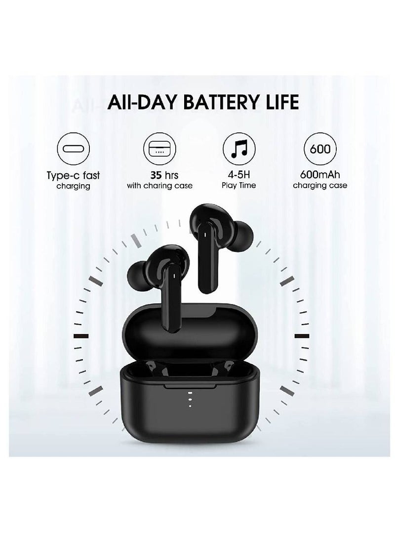 Wireless Bluetooth TWS Waterproof in-Ear Headphone Noise Cancelling Deep Bass Touch Control Ear Buds HIFI Stereo 30H Playtime Earphone For Android iPhone Black